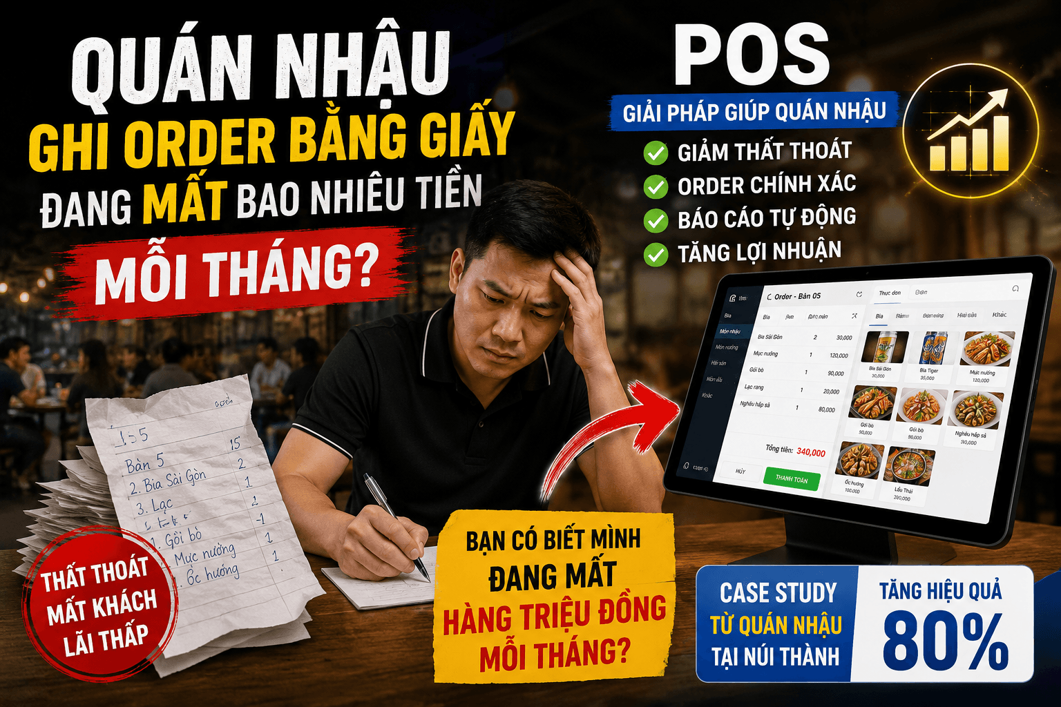 Quán nhậu ghi order bằng giấy đang mất bao nhiêu tiền mỗi tháng?